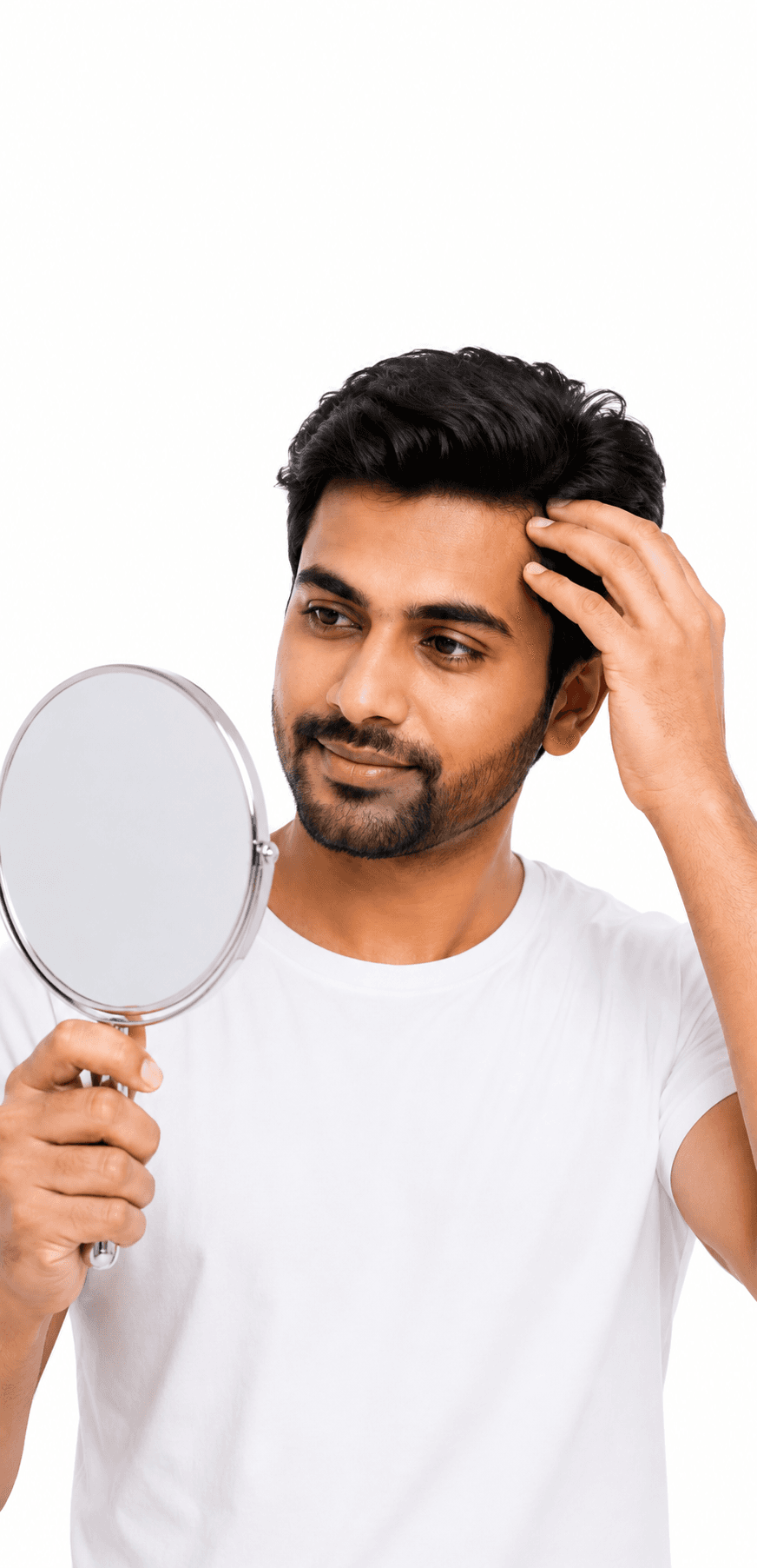 Patient reviewing healthy natural-looking hair